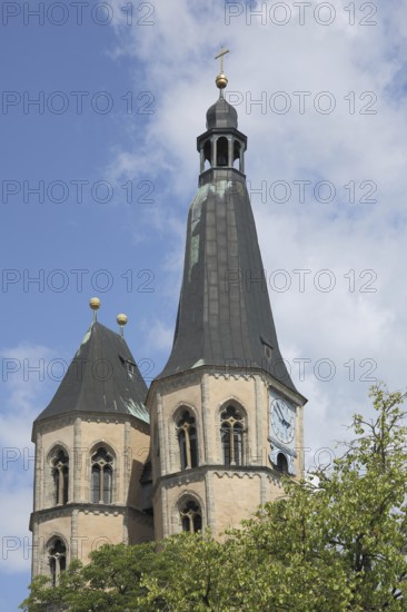 Spire with two towers, late Gothic, St. Blasii Church, Nordhausen, Harz, Thuringia, Germany, Europe