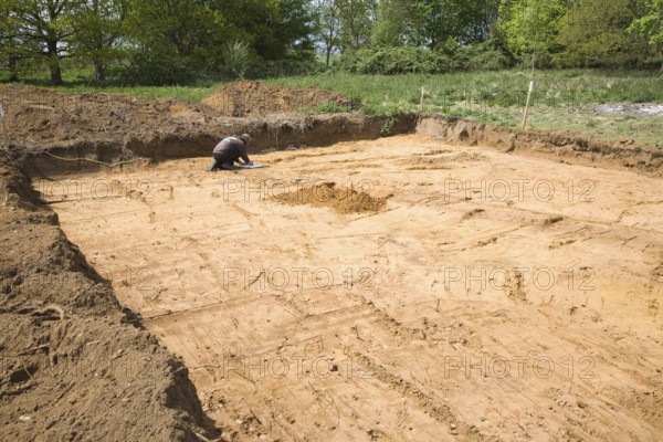 Archaeologists discover prehistoric field boundary ditch during excavation on new building plot, Shottisham, Suffolk, England, United Kingdom, Europe