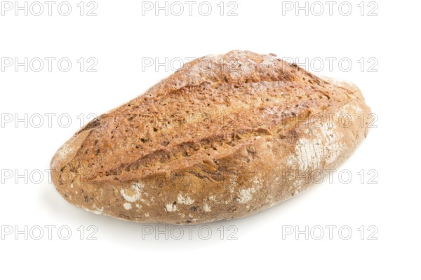 Fresh homemade golden bread with different seeds isolated on white background. side view, close up