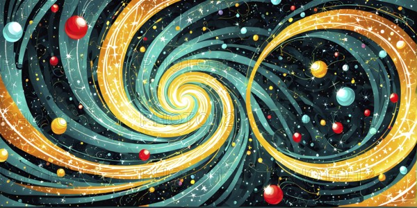 Festive illustration with swirling lines and sparkling textures to represent the joy and excitement of Christmas time, AI generated