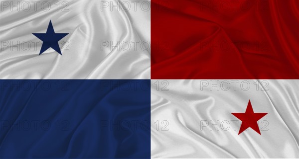 Panamanian flag with fabric texture. Realistic flag of Panama waving
