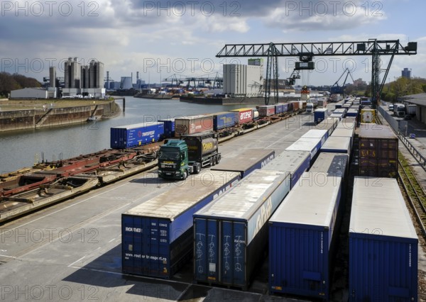 Cologne, North Rhine-Westphalia, Germany - Port of Cologne Niehl, combined transport and handling, container storage at the container terminal