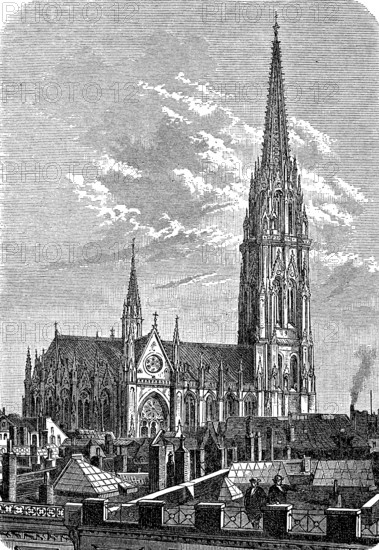 The Nikolaikirche in Hamburg, Germany, in 1880, Historical, digital reproduction of an original from the 19th century, Europe