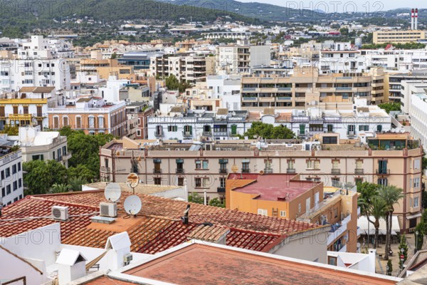 Above the rooftops of Eivissa's old town, Ibiza Town, Ibiza, Balearic Islands, Mediterranean, Spain, Europe