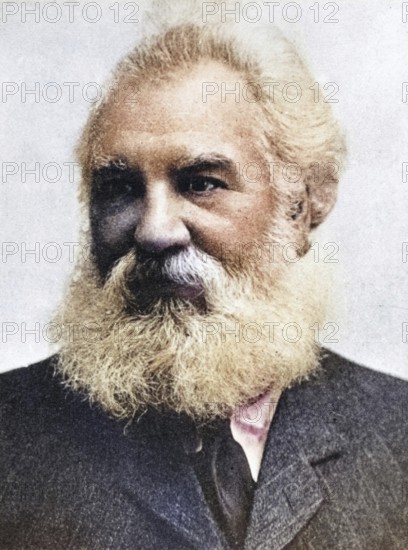 Alexander Graham Bell (1847-1922) Scottish-born American inventor: patented telephone 1876, Image published 1907, Historic, digitally restored reproduction from a 19th century original, Record date not stated