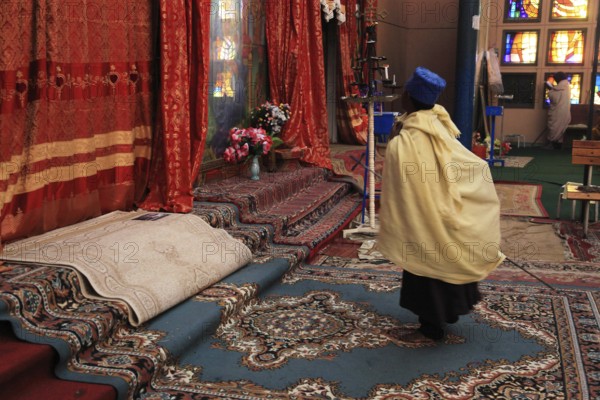 Europia district, Lipanus monastery in Debre Lebanon, pilgrims praying, Ethiopia, Africa