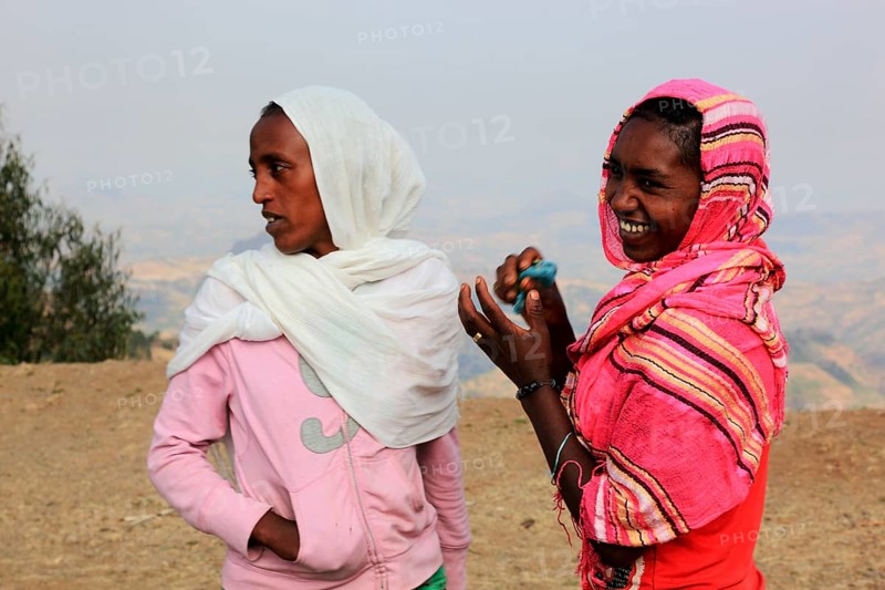 In the highlands of Abyssinia, Semien Mountains, young woman in ...