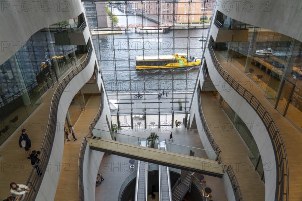The Danish Royal Library, new building, the so-called Black Diamond, view from the building onto the harbour, Copenhagen, Denmark, Europe