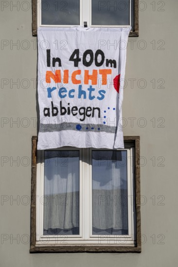 Poster on a residential building during the demonstration against the AFD party conference in Essen, Grugahalle, North Rhine-Westphalia, Germany, Europe