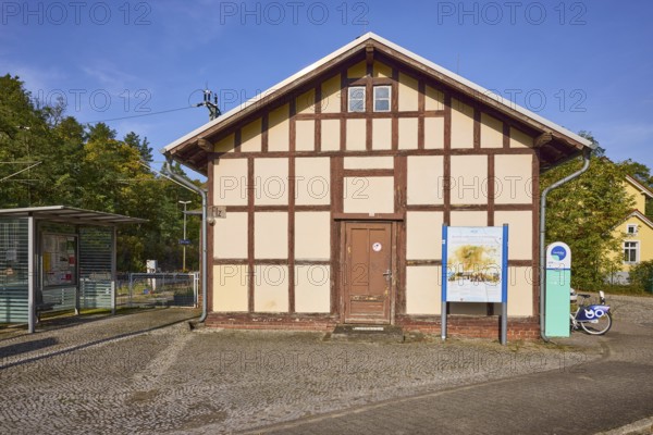 Ferch-Lienewitz railway station building in Schwielowsee, Potsdam-Mittelmark district, Brandenburg, Germany, Europe