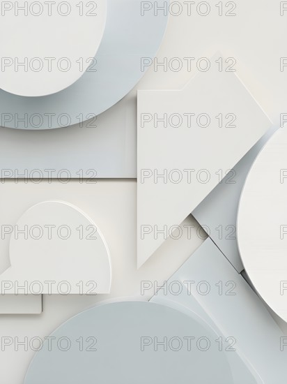 Minimalist composition of overlapping geometric shapes with clean lines and muted soft pastel colors, AI generated