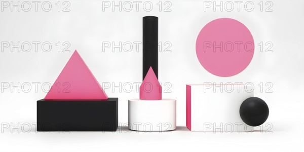 Minimalist illustration abstract geometric shapes with pink color accent suggesting fun and ease, AI generated