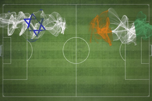 Israel vs Ivory Coast Soccer Match, national colors, national flags, soccer field, football game, Competition concept, Copy space