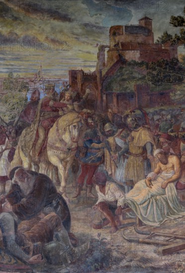Fresco Alt-Eberstein, Trinkhalle, Baden-Baden, Black Forest, Baden-Württemberg, Germany, Europe