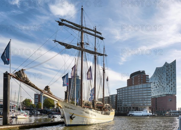 Windjammer Mare Frisium at the Hamburg Landungsbrücken, Hamburg, Land Hamburg, Germany, Europe