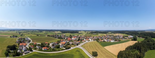 Drone image, village of Leobendorf near Abtsdorfer See, municipality of Saaldorf-Surheim, Rupertiwinkel, Upper Bavaria, Bavaria, Germany, Europe