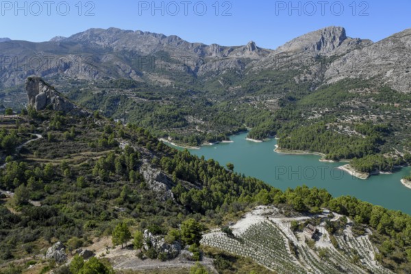 View from Castell de Guadalest to the reservoir, Guadalest, Alicante province, Costa Blanca, Spain, Europe