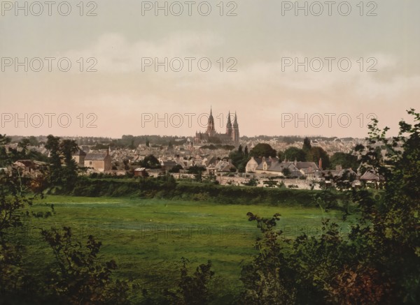Panorama of Bayeux, Normandy, France, c. 1890, Historic, digitally enhanced reproduction of a photochrome print from 1895, Europe
