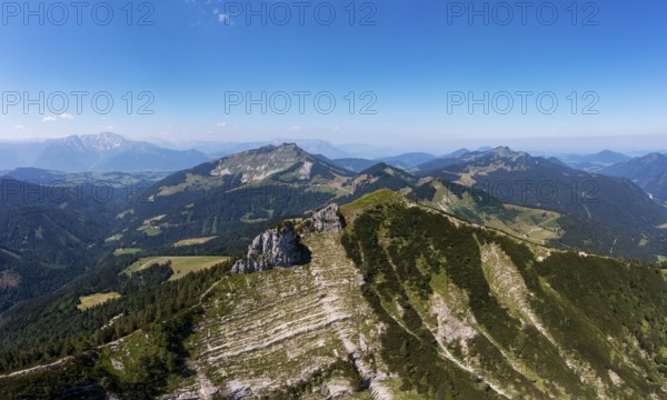 Drone shot, mountain landscape, summit massif of the Regenspitz, Osterhorngruppe, Salzkammergut, Land Salzburg, Austria, Europe