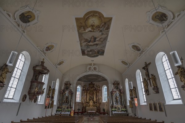 Interior of the Parish Church of St. Verena, Fischen, Allgäu, Bavaria, Germany, Europe
