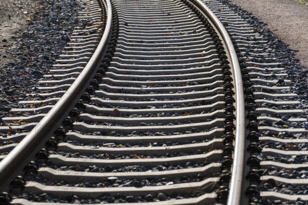 Rails, track, track bed, curve, sleeper, ballast, new, Hamburg, Germany, Europe