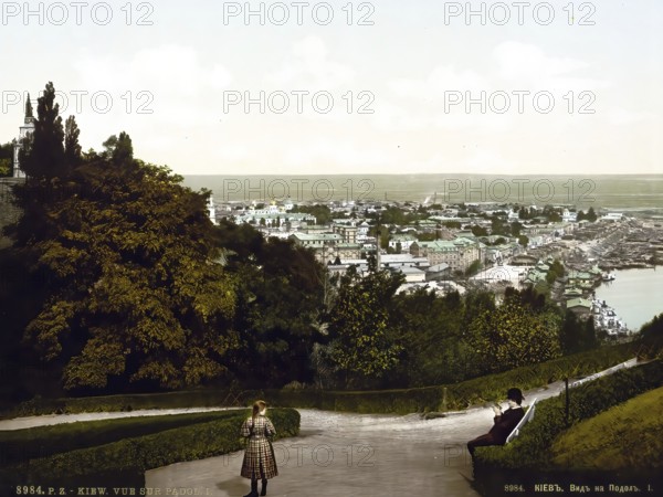 View of Podol I, Kiev, Russia, Ukraine, c. 1890, Historic, digitally enhanced reproduction of a photochrome print of the period, Europe