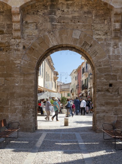 View through the Porta Principal, Alcudia, Majorca, Balearic Islands, Spain, Europe