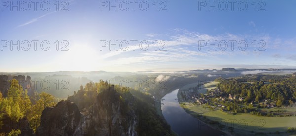 Sunrise in Saxon Switzerland, Rathen, Saxony, Germany, Europe