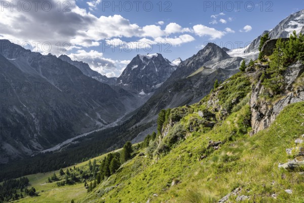 Picturesque mountain landscape near Arolla, behind mountain peak Mont Collon, Valais, Western Alps Switzerland