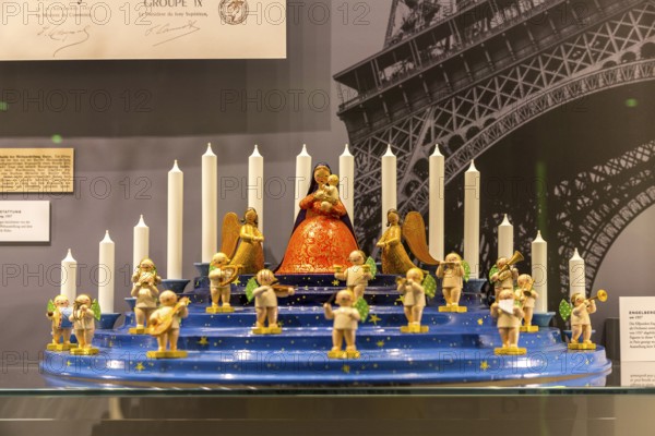 Angel Mountain with Madonna and various angel figurines in the Wendt & Kühn World in Grünhainichen, Erzgebirge, Saxony, Germany, Europe