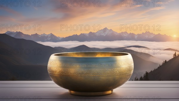 Tibetan singing bowl as Symbolic images for relaxation, AI generated