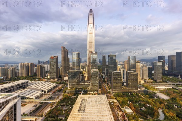 Skyline with skyscrapers city centre Futian district in Shenzhen, China, Asia