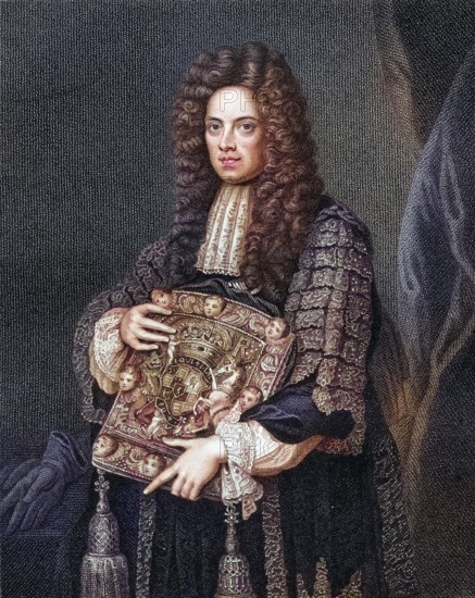 John Somers, Baron Somers of Evesham, 1651-1716, English statesman. 1696-1700 senior minister to William III of England. From the book Lodges British Portraits, published 1823, Historical, digitally restored reproduction from a 19th century original, Record date not stated
