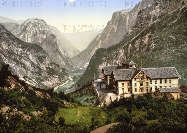 Stalheim Hotel & Naerodalen, Norway, View from 1885, Historical, digitally restored reproduction from a 19th century original, Record date not stated, Europe