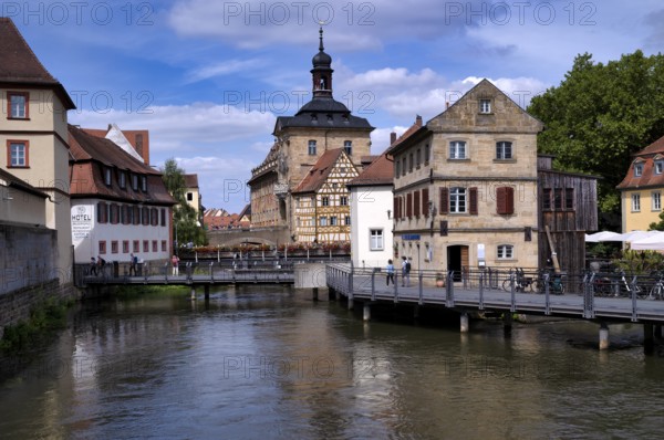 Lower Mill Bridge, Versicherungskammer Bayern, Upper Bridge, Old Town Hall, Regnitz, historic old town, Bamberg, Upper Franconia, Bavaria, Germany, Europe