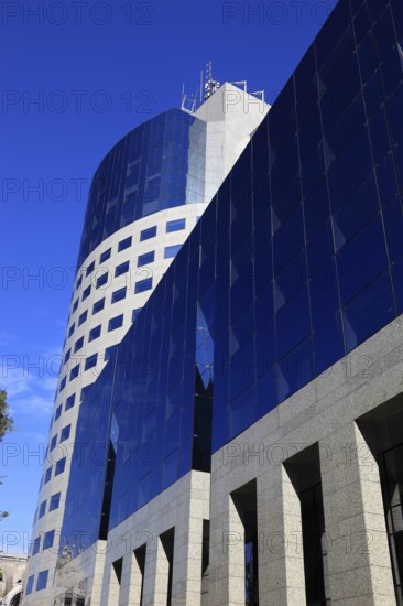 In the centre, office building, bank building, modern building of BCR Bank, Banca Comerciala Româna S.A., Bucharest, Romania, Europe