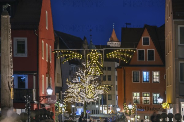 Christmas street decorations in the old town centre during Advent, Nuremberg, Middle Franconia, Bavaria, Germany, Europe