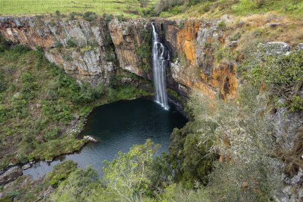 Waterfall flowing into a canyon, Berlin Falls, long exposure, near Graskop, Mpumalanga, South Africa, Africa