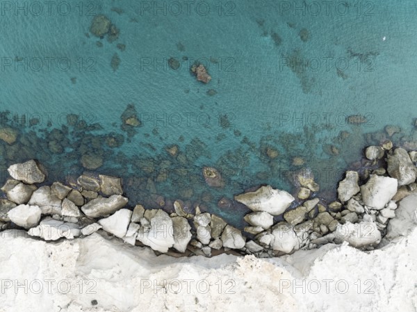 Rocky coast detail. Aerial view. Drone shot. Nature Reserve Cabo de Gata-Nijar, Almería province, Andalusia, Spain, Europe