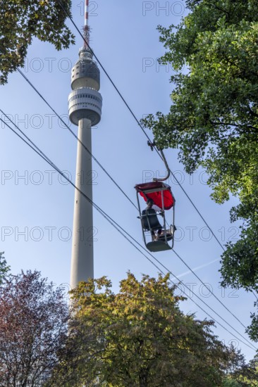 Westfalenpark, with 70 hectares, one of the largest inner-city parks in Europe, chairlift, Florianturm, 219 metre high viewing and television tower, Dortmund North Rhine-Westphalia, Germany, Europe