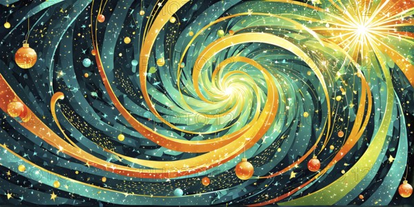 Festive illustration with swirling lines and sparkling textures to represent the joy and excitement of Christmas time, AI generated
