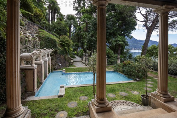 View from the Indian Villa, Palazzina Indiana, Scherrer Park, Parco Scherrer, Morcote, Lake Lugano, Lago di Lugano, Canton Ticino, Switzerland, Europe