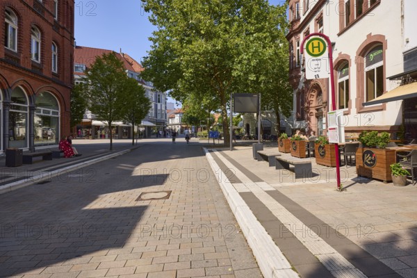 Street and bus stop Am Markt in the city centre of Bad Salzuflen, Lippe district, North Rhine-Westphalia, Germany, Europe
