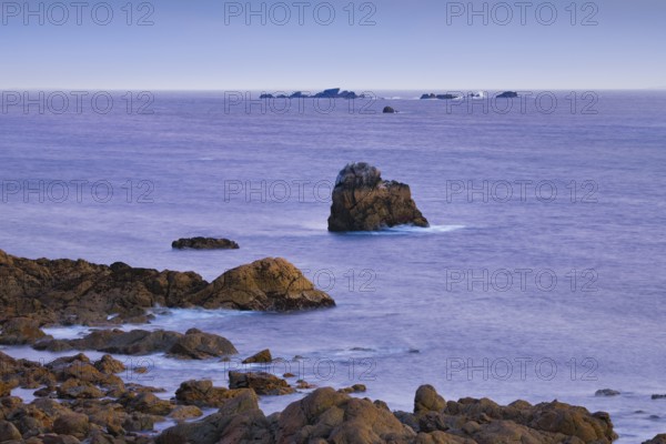 Colourful evening scene with striking rocks on the Atlantic coast near Porspoder, Bretgane, France, Europe