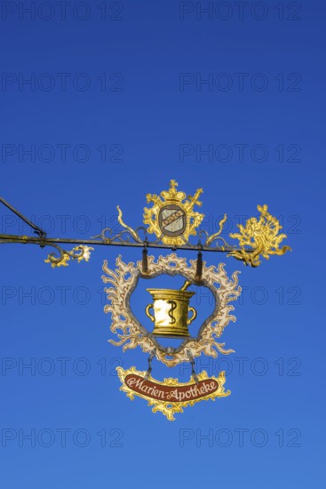 Guild sign Marien-Apotheke, Rothenburg ob der Tauber, Romantic Road, Middle Franconia, Franconia, Bavaria, Germany, Europe