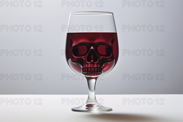 Concept for alcohol causing helath damage and deaths with wine glass with abstract slull face. KI generiert, generiert AI generated
