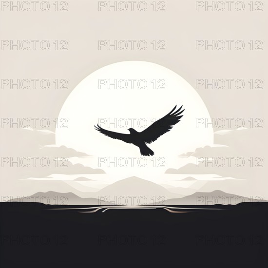 Abstract minimalist illustration of a flying bird embodying the concept of freedom, AI generated