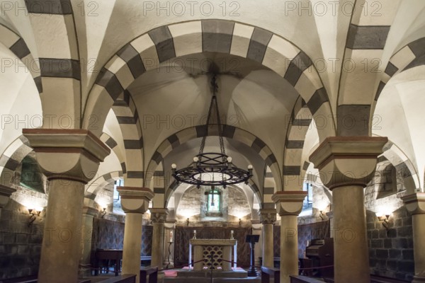 Interior view, crypt, Romanesque monastery church, Maria Laach Benedictine Abbey, Eifel, Rhineland-Palatinate, Germany, Europe