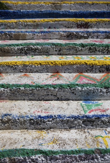 Colourful staircase, Matala, south coast, Crete, Greece, Europe