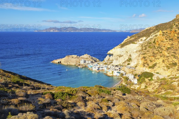 Firopotamos village, high angle view, Firopotamos, Milos Island, Cyclades Islands, Greece, Europe